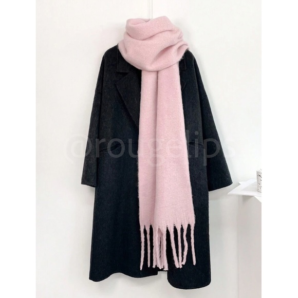Baby Pink Wide Shawl Scarf With Tassels Fuzzy Knit - Picture 3 of 16